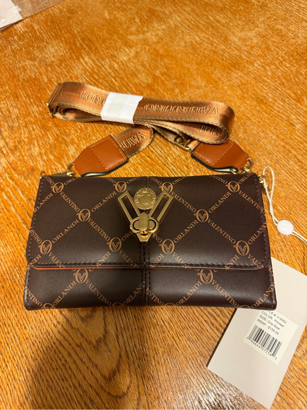 Valentino Orlandi Brown and Tan Logo-Print Crossbody Bag